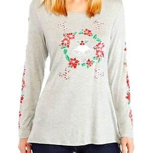 Merrywear Christmas Tee Gray Holidays Womens Long Sleeves